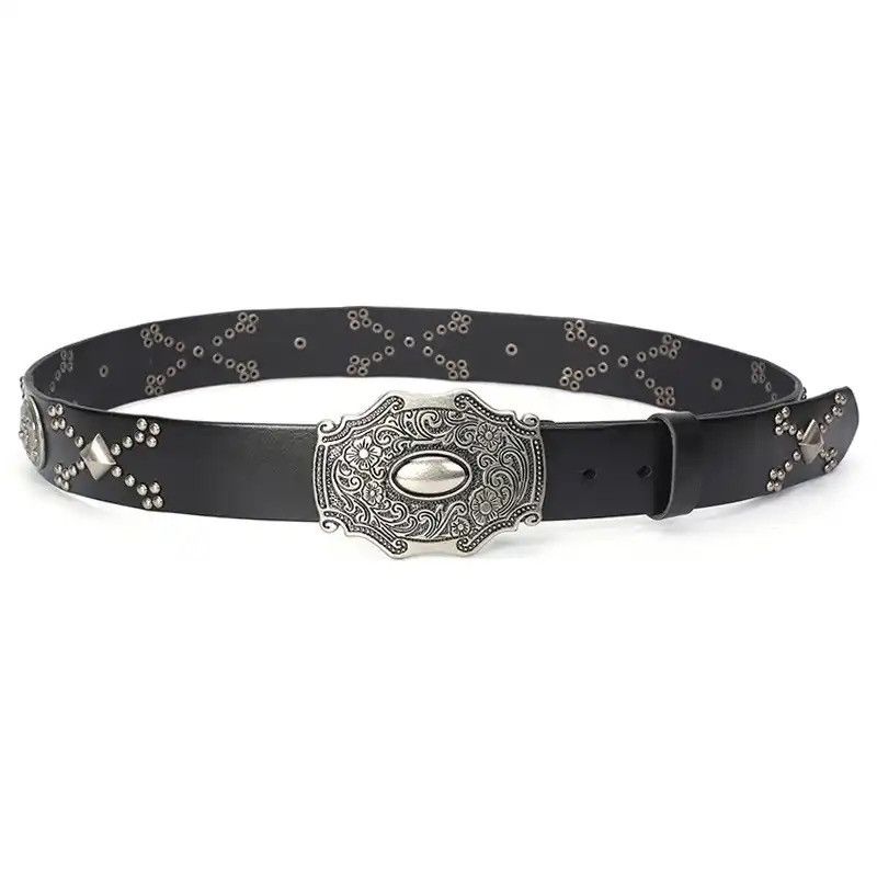 Leather × Vintage Jeans Punk Belt Cinturon Mujer Western Cowboy Strap Ceinture Size ONE SIZE - 3 Thumbnail