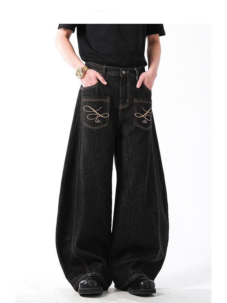 Japanese Brand Men's American Retro Baggy Wide-Leg Curved-Cut Jeans Size US 32 / EU 48 - 4 Thumbnail