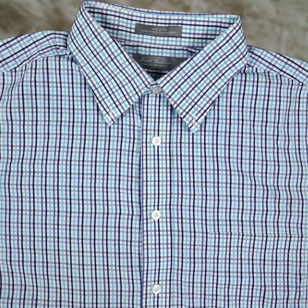 Cremieux VINTAGE Daniel Cremieux Blue Plaid Men's Short Sleeve Button-Up Shirt Adult XL Casual All Seasons Size US XL / EU 56 / 4 - 1 Thumbnail