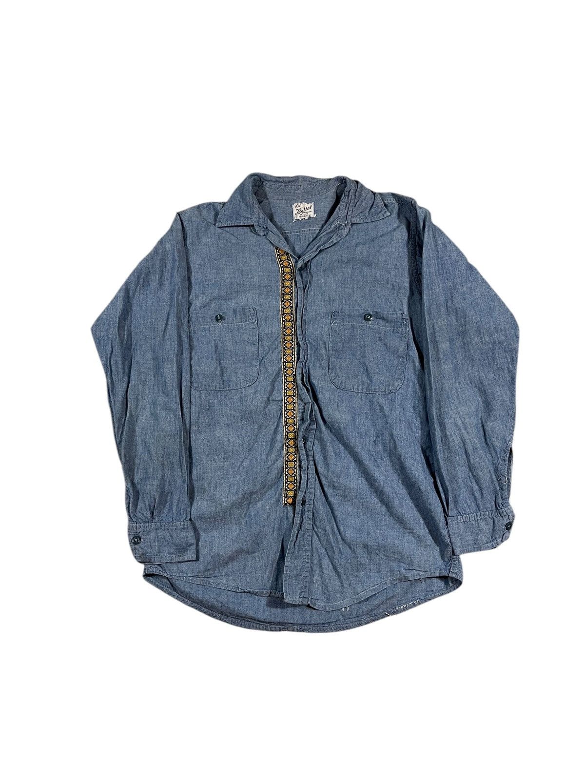 Vintage Vintage 60s Hippie Chambray Shirt Size US S / EU 44-46 / 1 - 1 Thumbnail