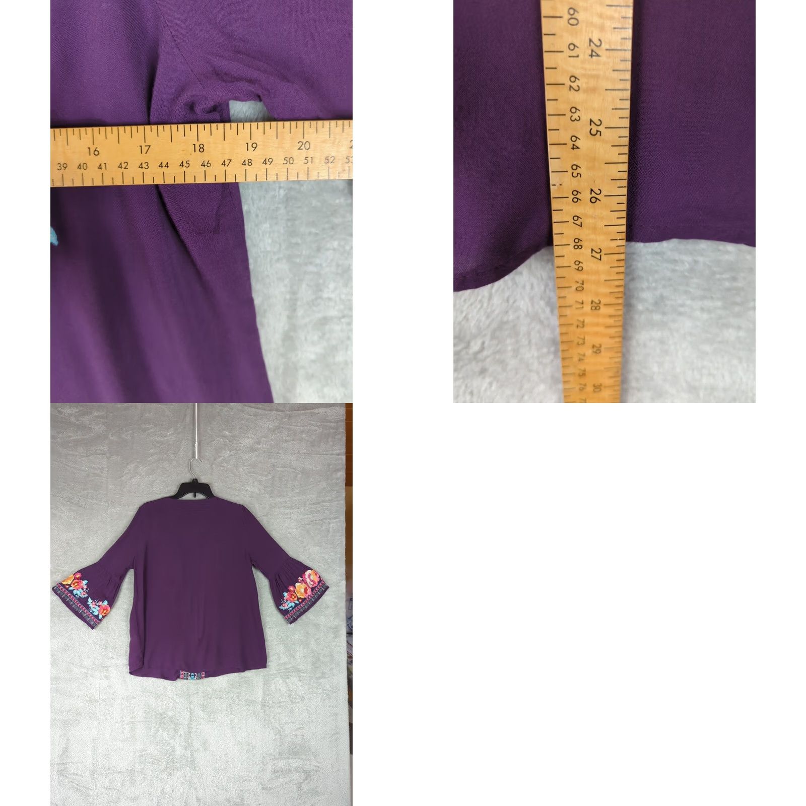 Vintage Andree By Unit Blouse Purple Floral Embroidered 3/4 Bell Sleeve V-Neck M Bohemian Adults Womens Shirt Top Size M / US 6-8 / IT 42-44 - 8 Thumbnail