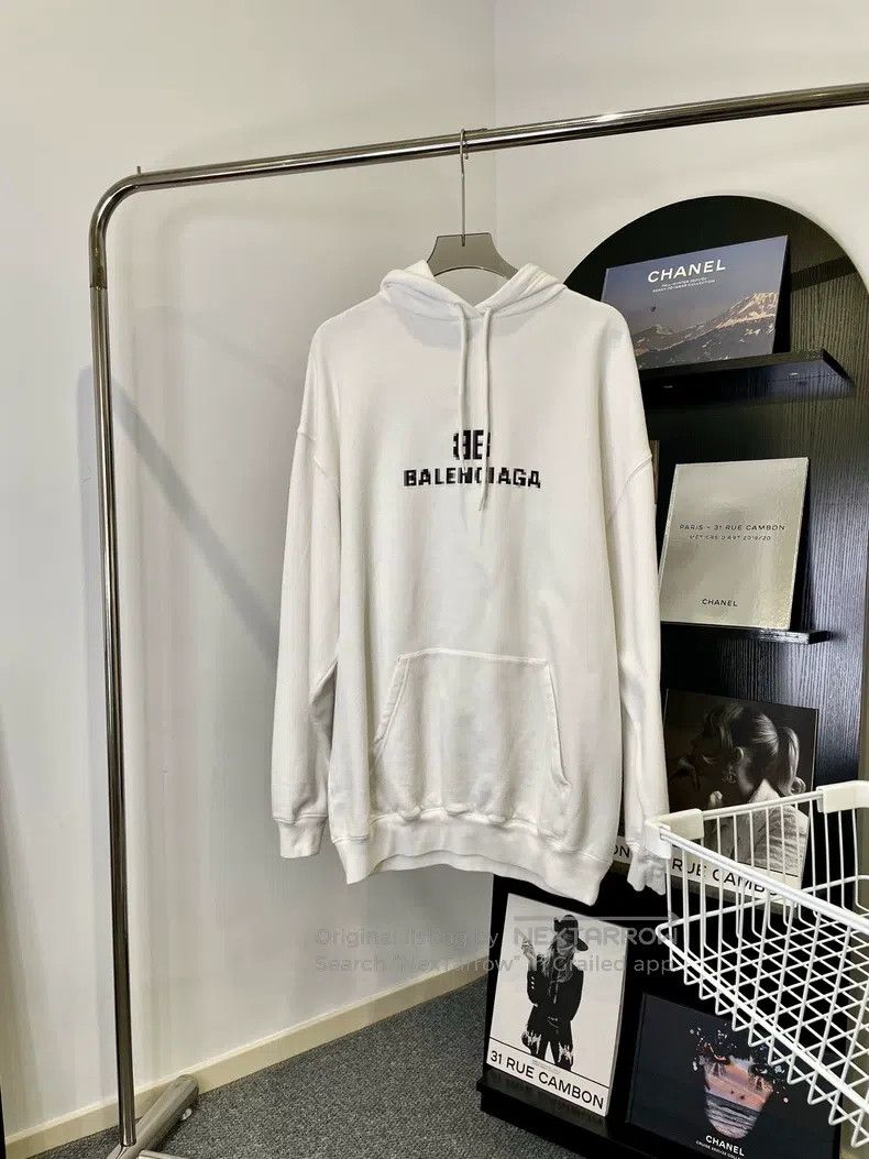 Balenciaga Balenciaga Faded Logo Letter Printed Fleece Drawstring Hoo Size US XS / EU 42 / 0 - 1 Thumbnail