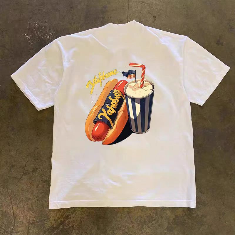 Vintage White Casual Retro Hot Dog Print T-Shirt Size US M / EU 48-50 / 2 - 1 Thumbnail