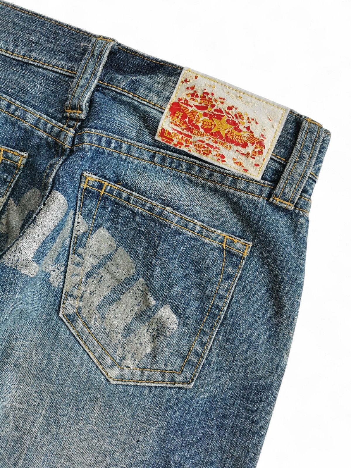 Vintage Flare Co&Lu Distressed Light Wash Jeans Red Accents Size US 32 / EU 48 - 4 Thumbnail