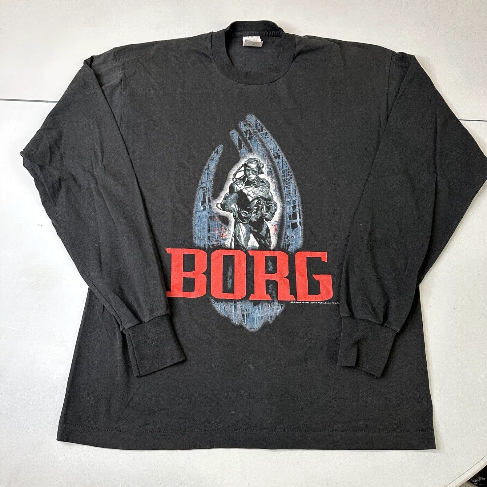 image of Fruit Of The Loom Vintage Star Trek 1996 Borg Shirt XL Black Movie Tv Show Promo Tee in White, Men'