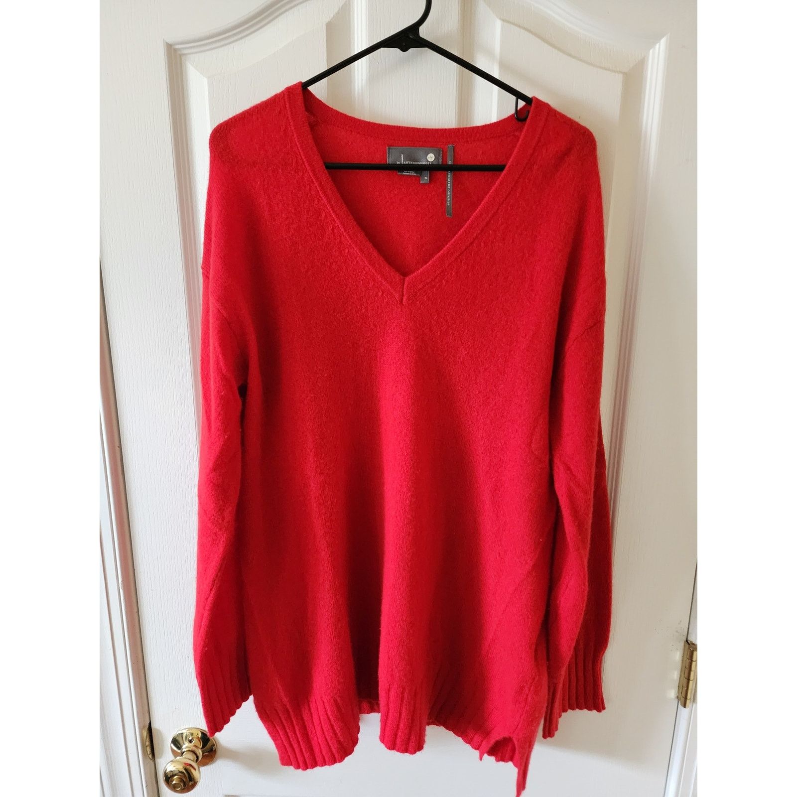 Anthropologie 100% Cashmere Collection V-Neck Sweater Red XL