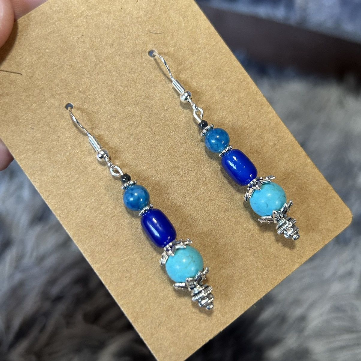 Handmade Handcrafted genuine dyed howlite dragon vein earrings Size ONE SIZE - 1 Thumbnail
