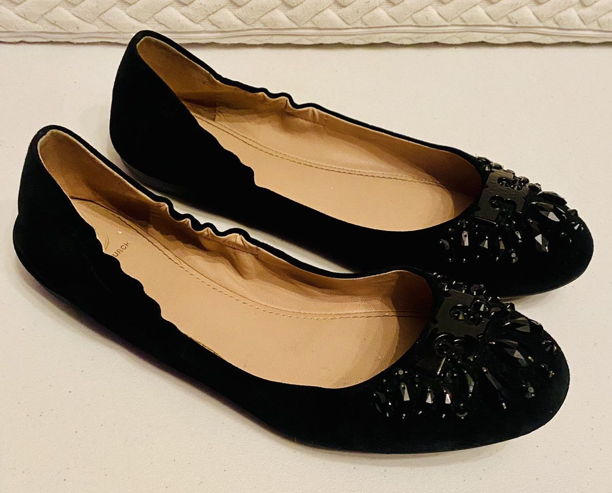 Tory Burch Tory Burch Suede Black Crystal Logo Vamp Delphine Ballet 9.5 Size US 9.5 / IT 39.5 - 12 Thumbnail