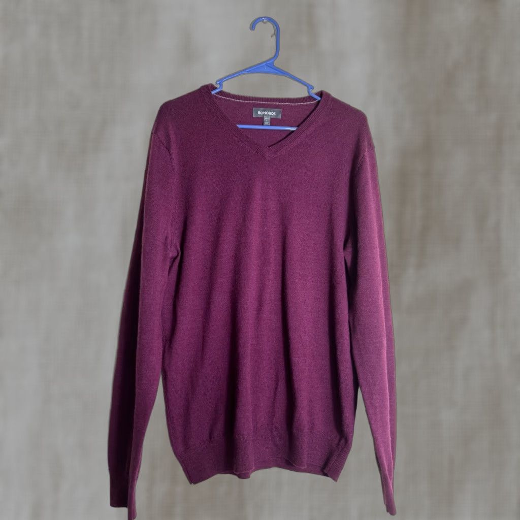 Bonobos Bonobos Sweater Mens Large Maroon Merino Wool V Neck Pullover Slim Knit Long Sleeve Casual Size US L / EU 52-54 / 3 - 1 Thumbnail