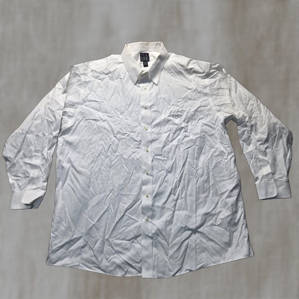 Jos. A. Bank VINTAGE Jos. A. Bank Traveler Dress Shirt Men's Long Sleeve Solid White Medium Cotton Classic 90s Business Office Size 48R - 1 Thumbnail
