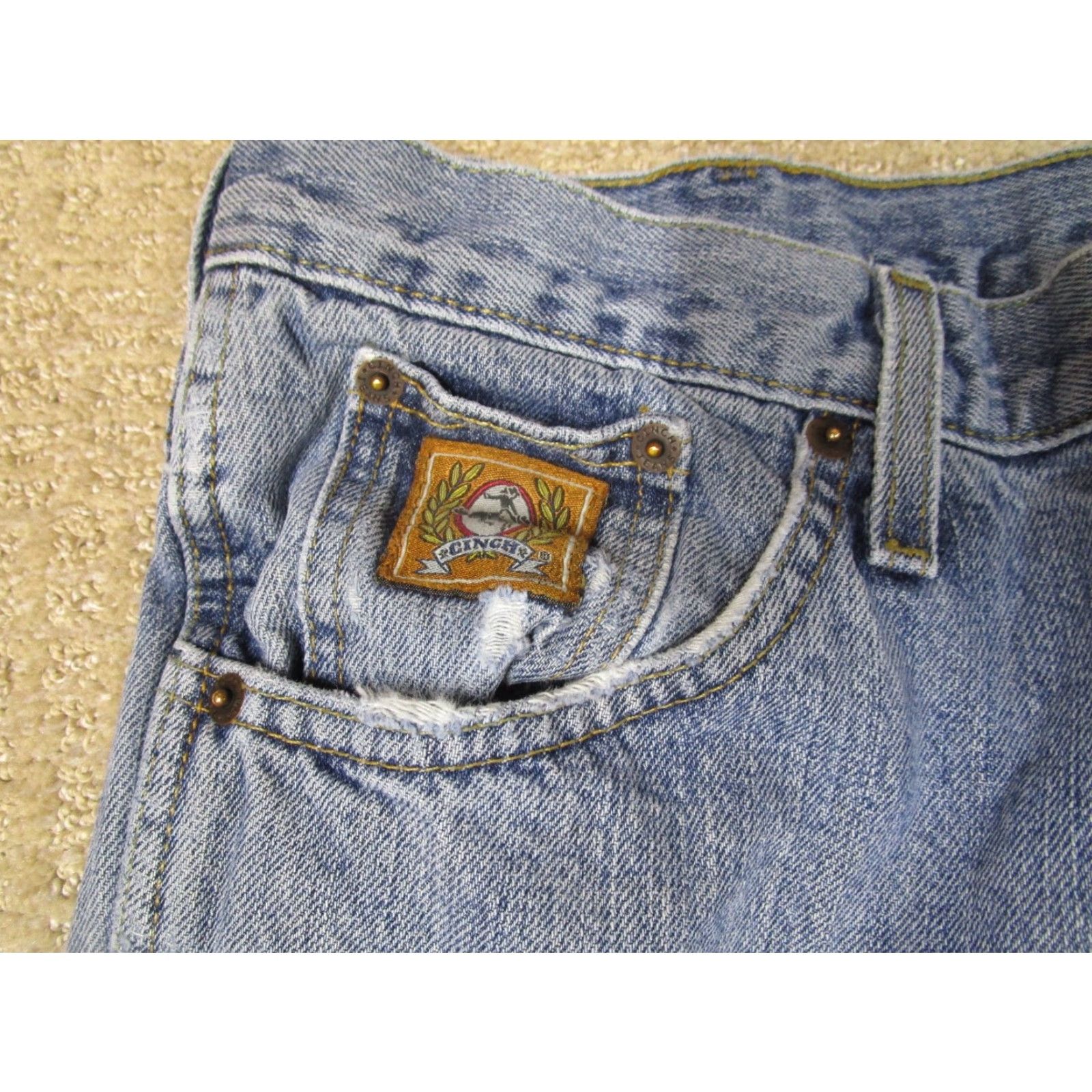 Vintage Cinch Jeans Men 35x32 Blue Slim Tapered Western Pants Light Wash Bronze Label Jeans Shirt Size US 35 - 3 Thumbnail