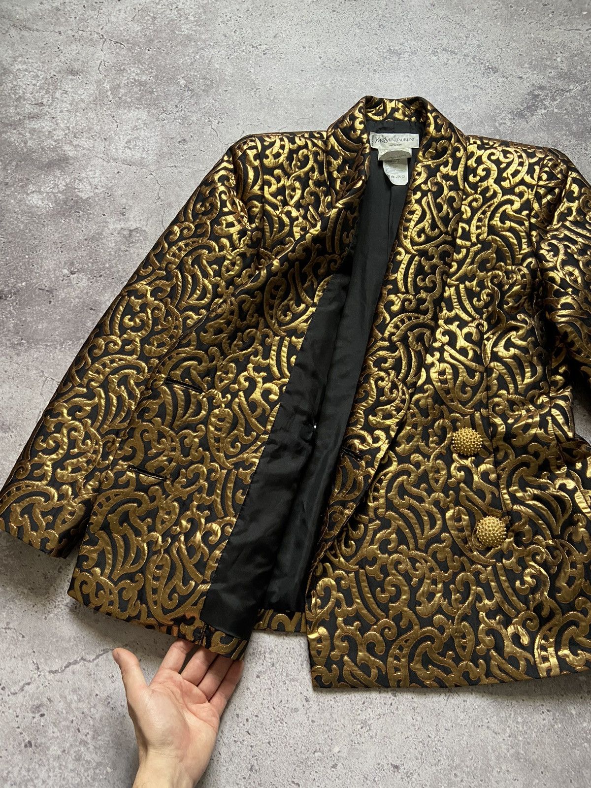 Yves Saint Laurent Yves Saint Laurent Variation Gold Jacquard Pattern Blazer Size XL / US 12-14 / IT 48-50 - 4 Thumbnail