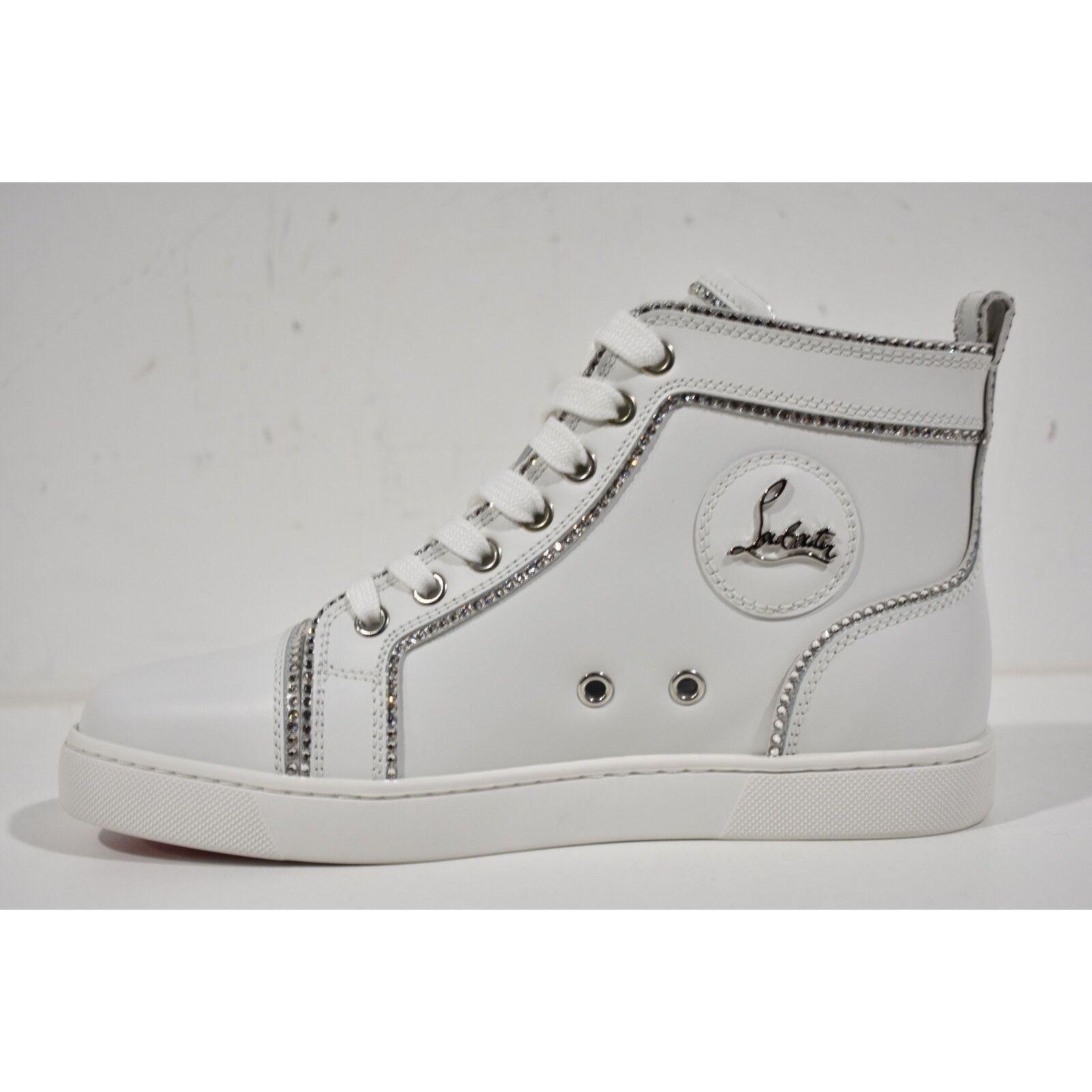 Christian Louboutin Louis Bordo Strass White Leather Flat High Top Sneaker 37.5 Size US 7.5 / IT 37.5 - 6 Thumbnail