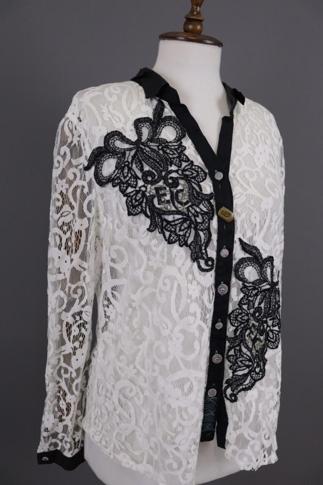 Designer Elisa Cavaletti White Embroidered Button Down Shirt Blouse Size M / US 6-8 / IT 42-44 - 5 Thumbnail