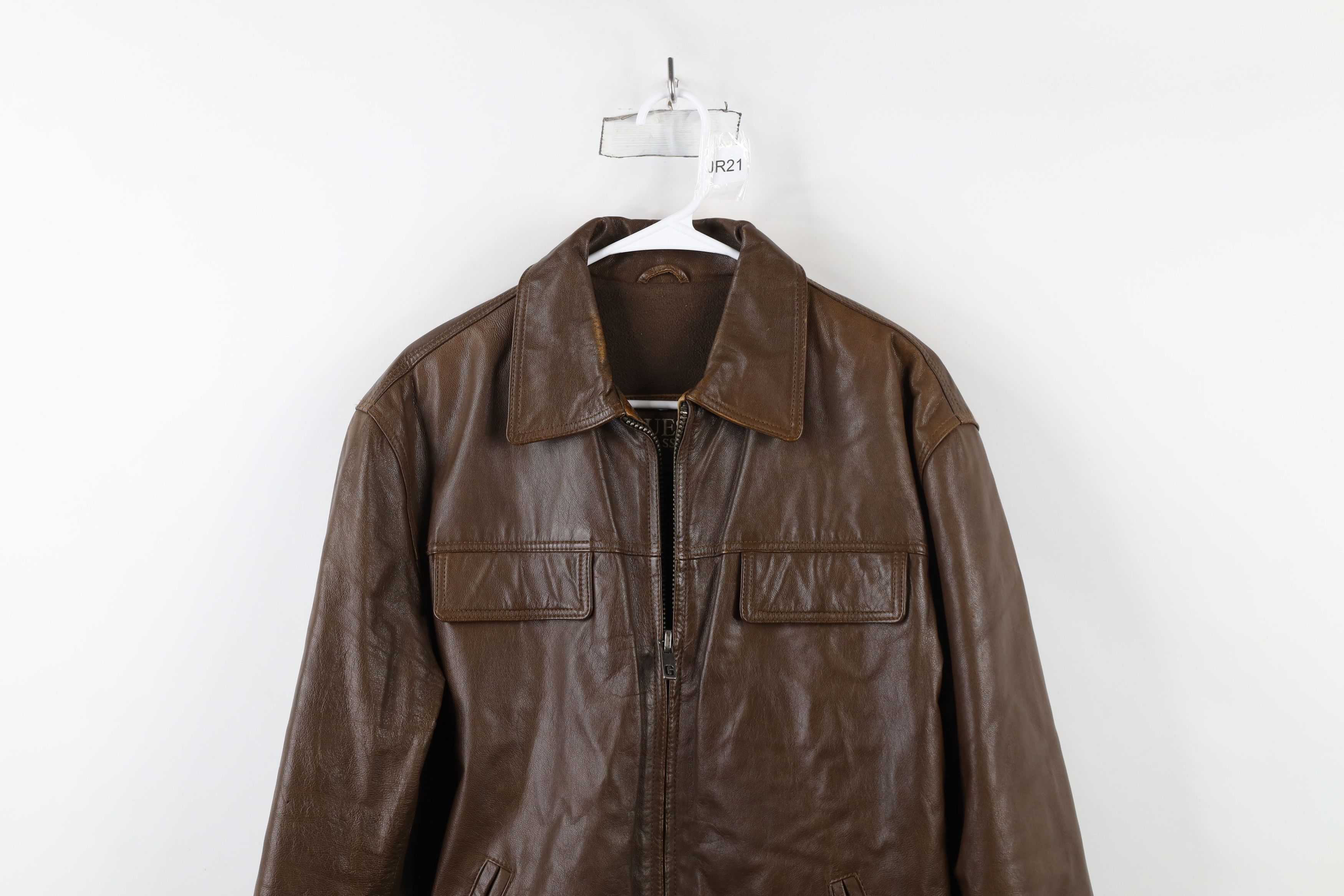 Guess × Vintage Vintage 90s Guess Lined Leather Bomber Jacket Brown Size US M / EU 48-50 / 2 - 2 Thumbnail