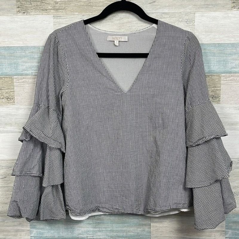 Other WAYF Tiered Flare Sleeve Blouse White Black Womens Small Size S / US 4 / IT 40 - 2 Thumbnail