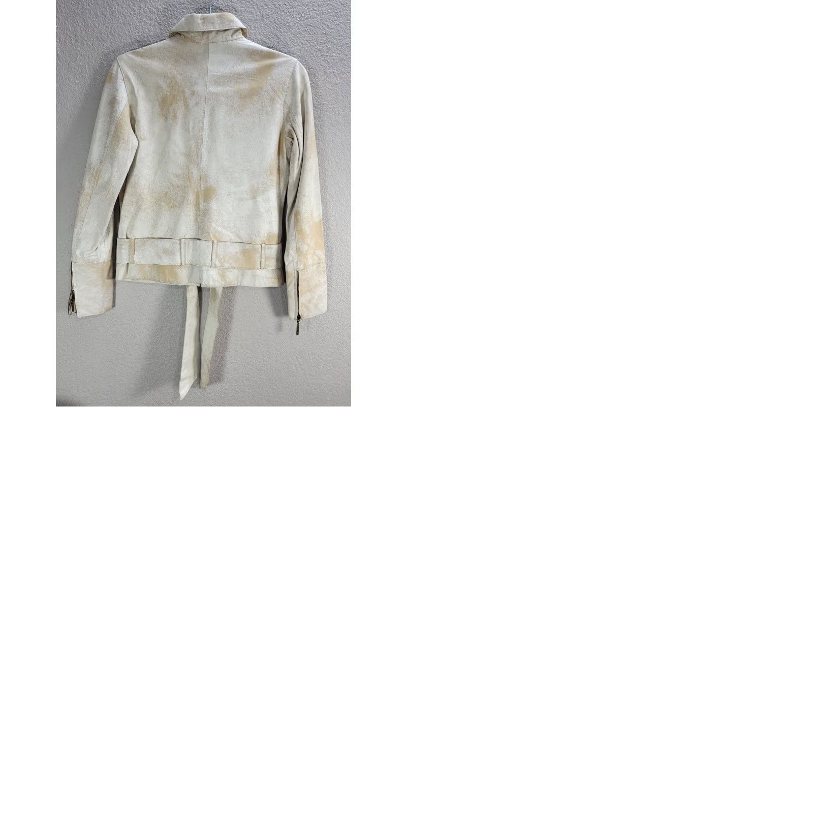 Vintage Indigo Palms Beige Distressed Zip Up Biker Leather Jacket Zipped Cuffs XS Womens Jacket Size XS / US 0-2 / IT 36-38 - 9 Thumbnail