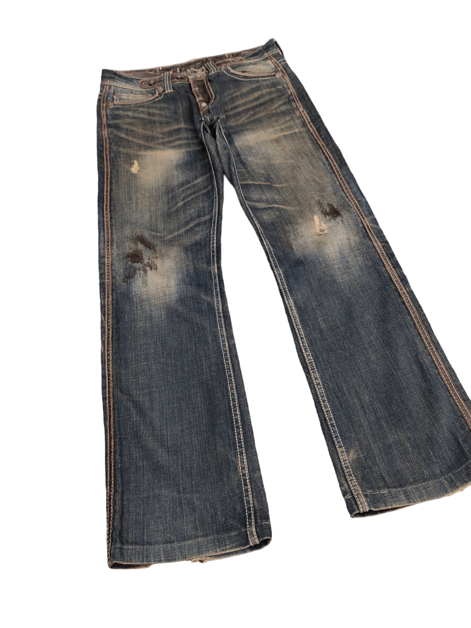 If Six Was Nine Flare Jeans Trim Co Leather Distress Faded Boot Cut Y2k Size US 31 - 12 Thumbnail