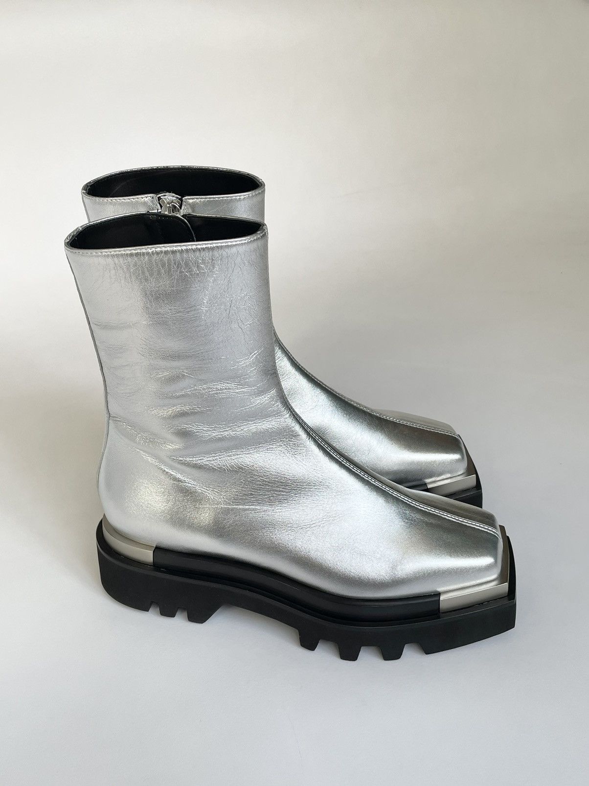 image of Peter Do A/w 21 Silver Leather Combat Boots in Black/Silver, Women's (Size 8)