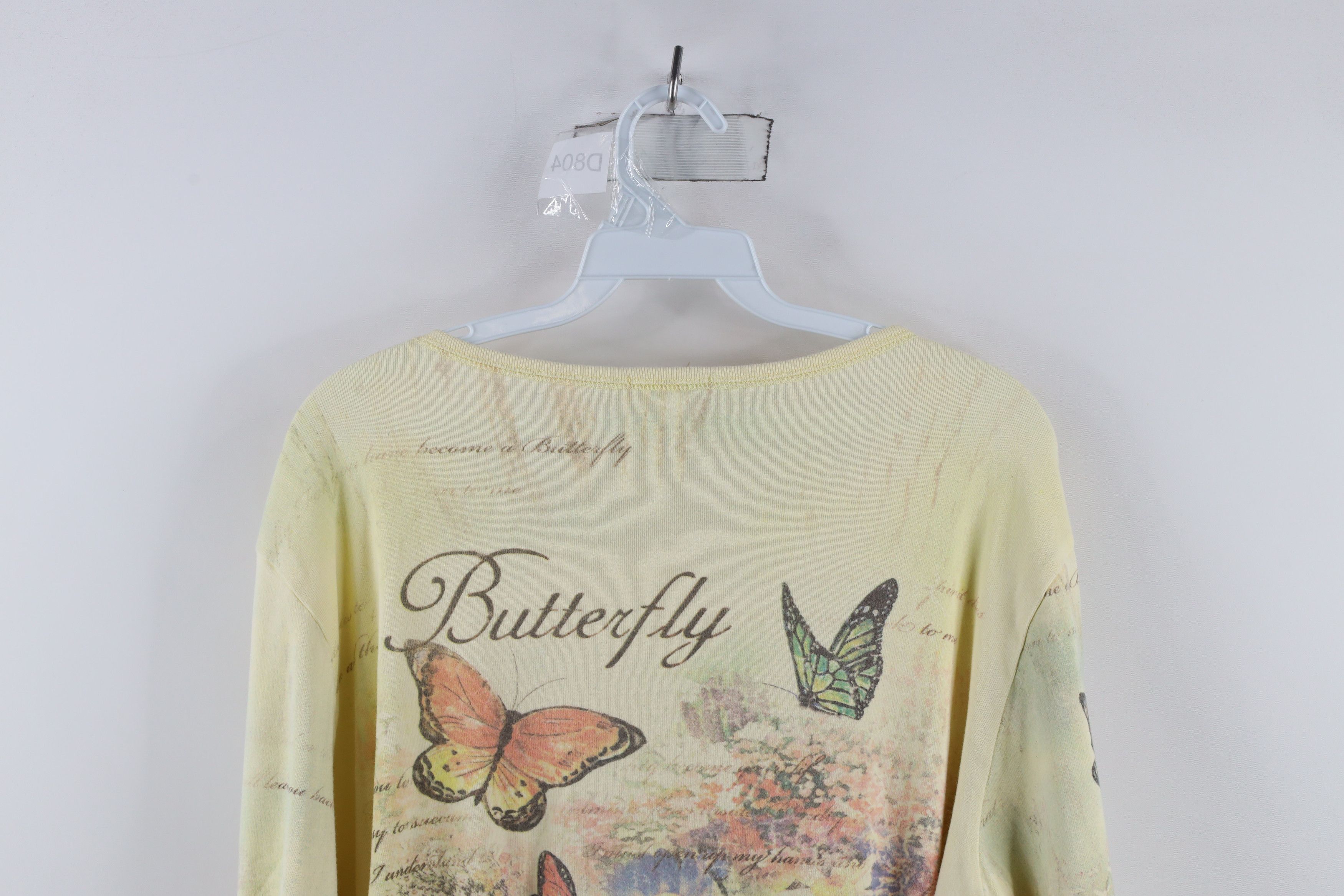 Vintage Vintage 90s Streetwear Butterfly Ribbed Knit T-Shirt Yellow Size XL / US 12-14 / IT 48-50 - 11 Thumbnail
