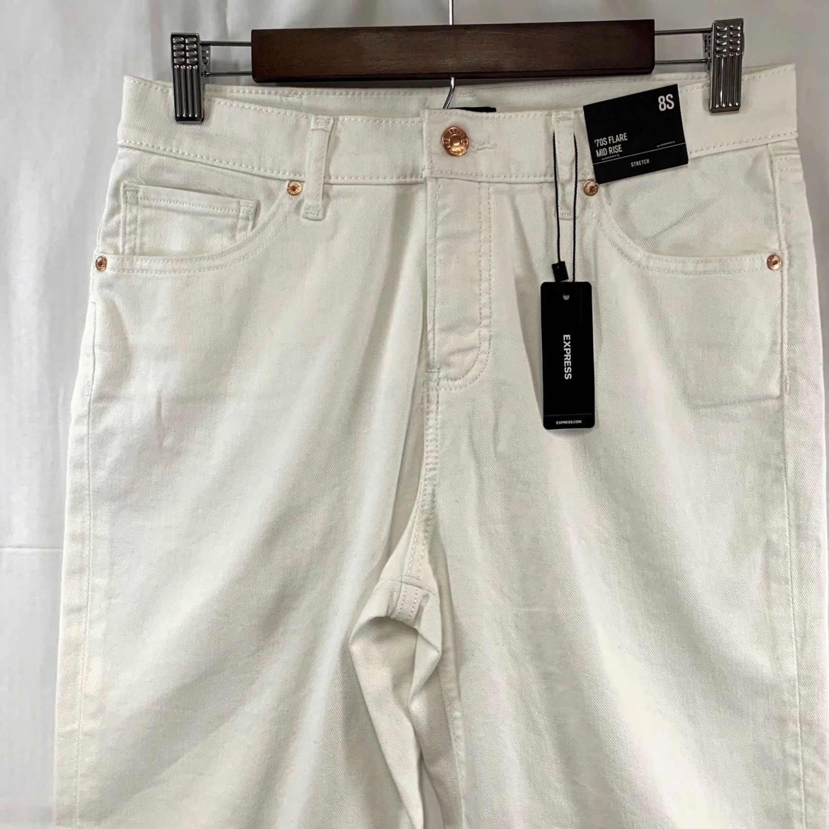 Express Express 70s Flare Jeans Womens 8S White Mid Rise Conscious Edit Stretch Denim Jeans Mens? Wait no Size 30" / US 8 / IT 44 - 2 Thumbnail