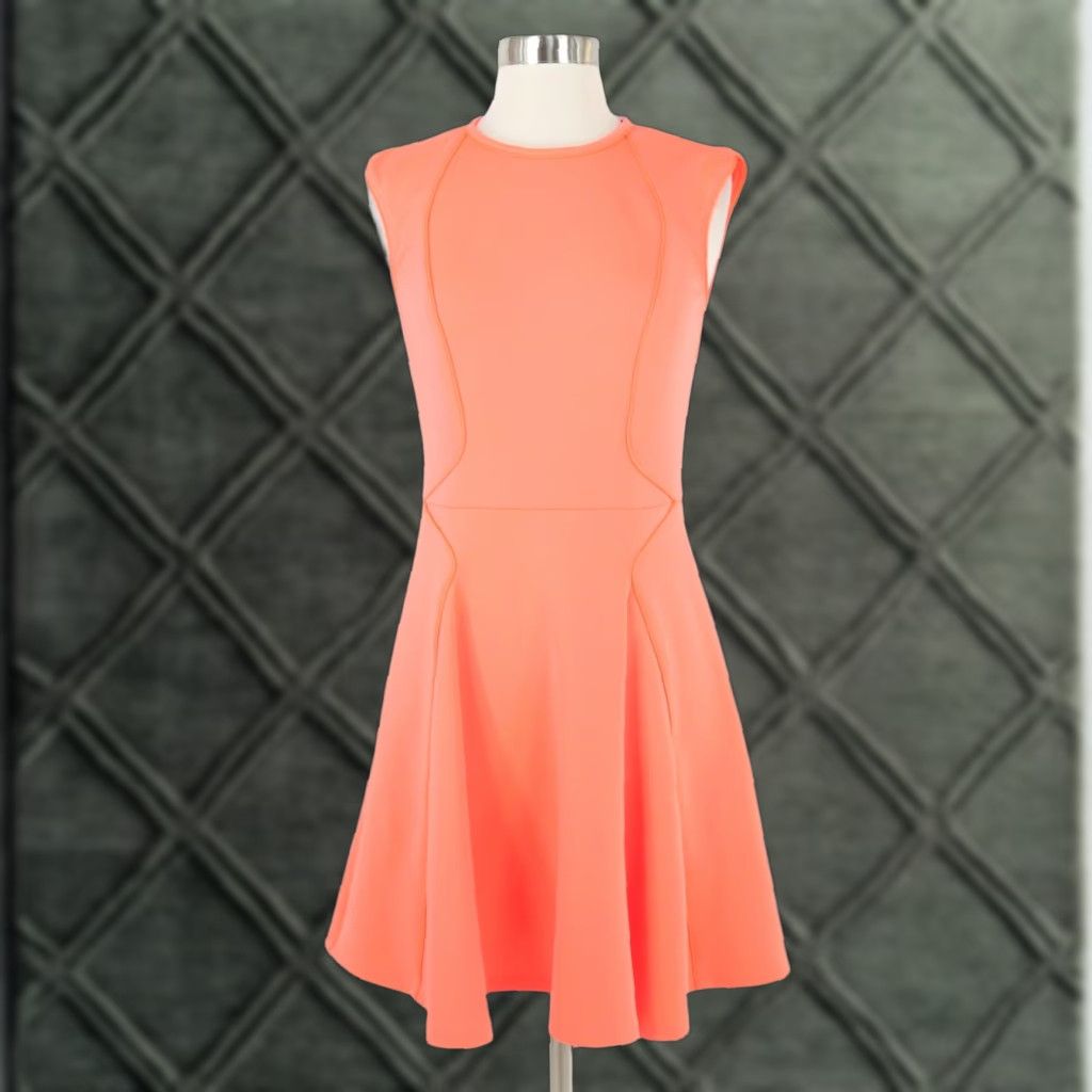 Ted Baker Dress Skater Fit & Flare Womens Neon Orange Scuba Wispar US4/6