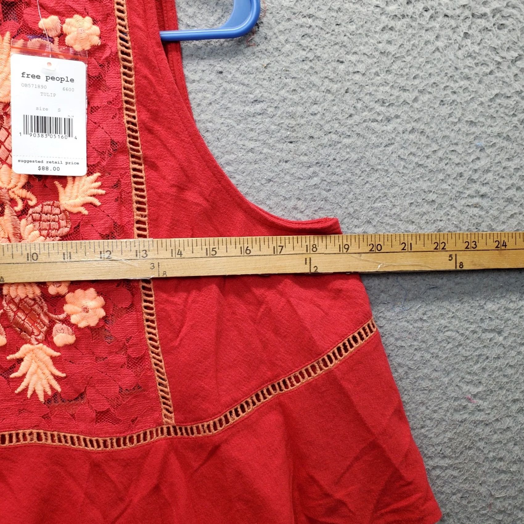 Free People Free People Tank Top Womens Size S Red Lace Embroidered Floral Mock Neck OB571890 Size S / US 4 / IT 40 - 4 Thumbnail