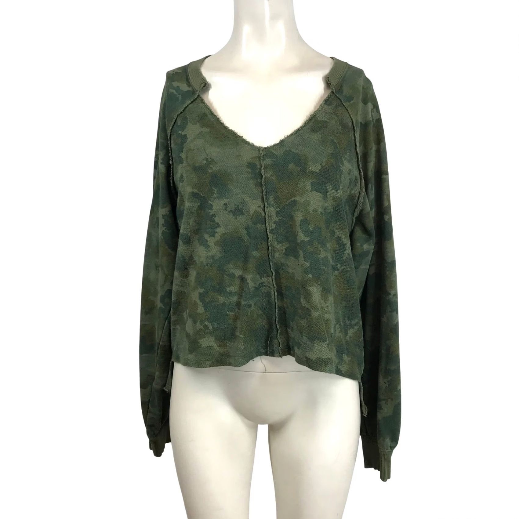 Vintage Pilcro and the Letterpress Camouflage Sweatshirt Green V-Neck Pullover Womens Small Size S / US 4 / IT 40 - 2 Thumbnail