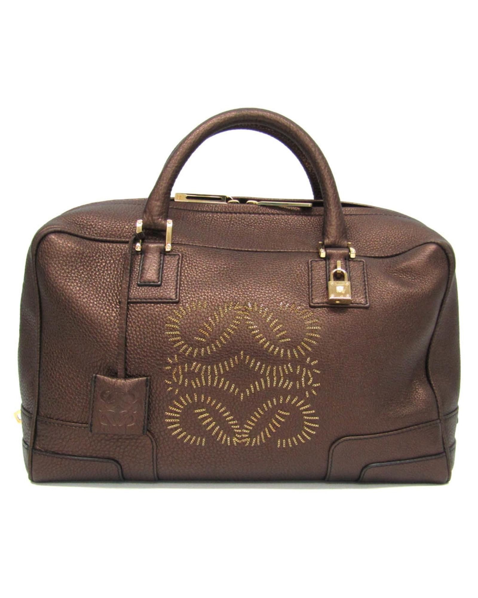 image of Loewe Bronze Leather Boston Bag in Copper, Women's