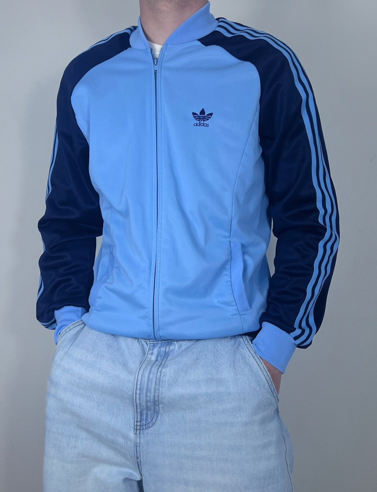 Adidas Adidas Light Blue Track Jacket made in france vintage adidas Size US L / EU 52-54 / 3 - 1 Thumbnail