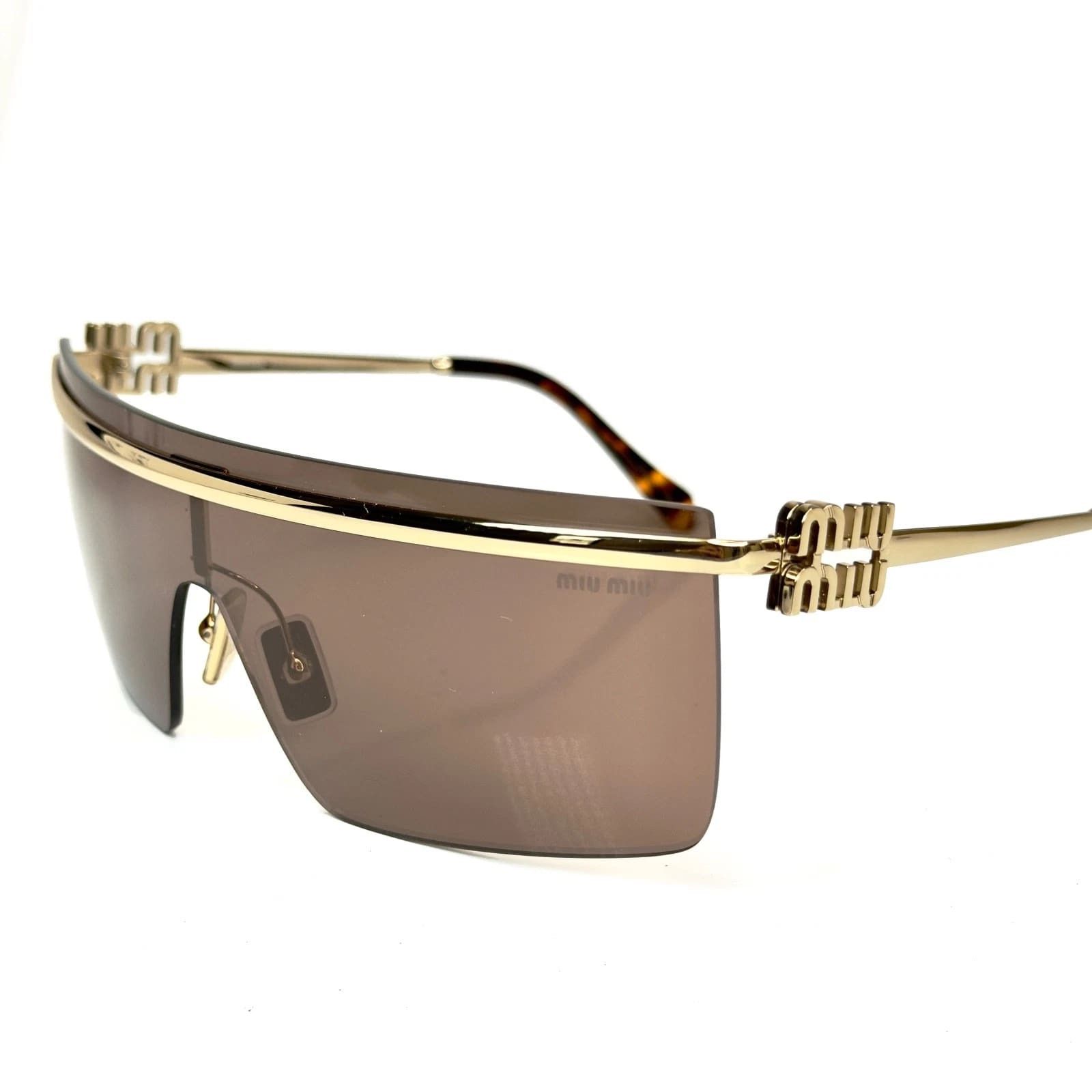 Miu Miu MIU MIU MU50ZS GLIPMSE LOGO 50Z Gold Brown Logo Mask Luxury Size ONE SIZE - 4 Thumbnail