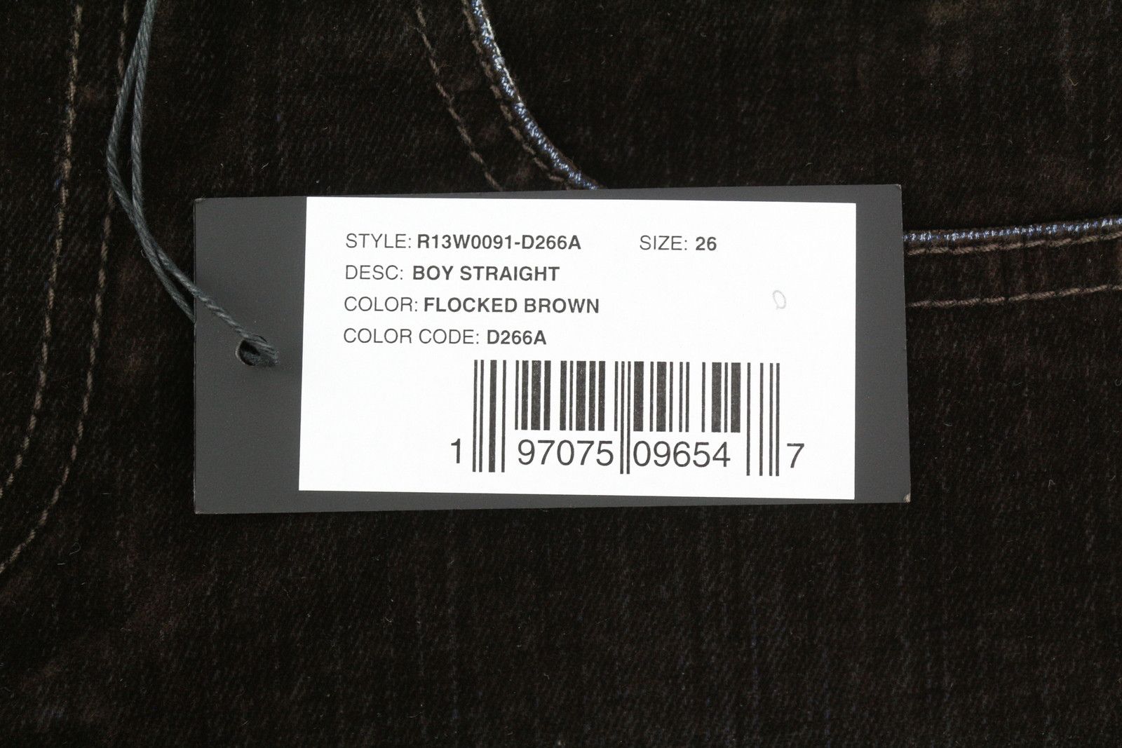 R13 BOY STRAIGHT 26 Flocked Brown Velvet Cropped Dark 86260 Size 26" / US 2 / IT 38 - 7 Thumbnail