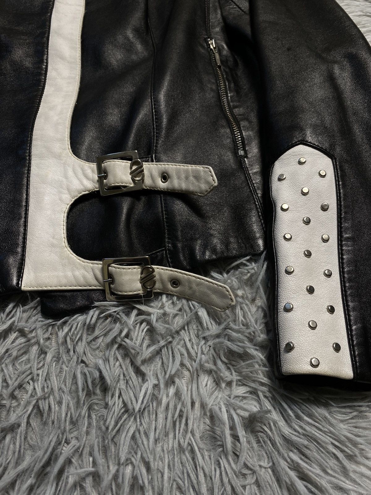 Leather × Vintage Stylish Black & White Leather Jacket - Size M Size M / US 6-8 / IT 42-44 - 3 Thumbnail