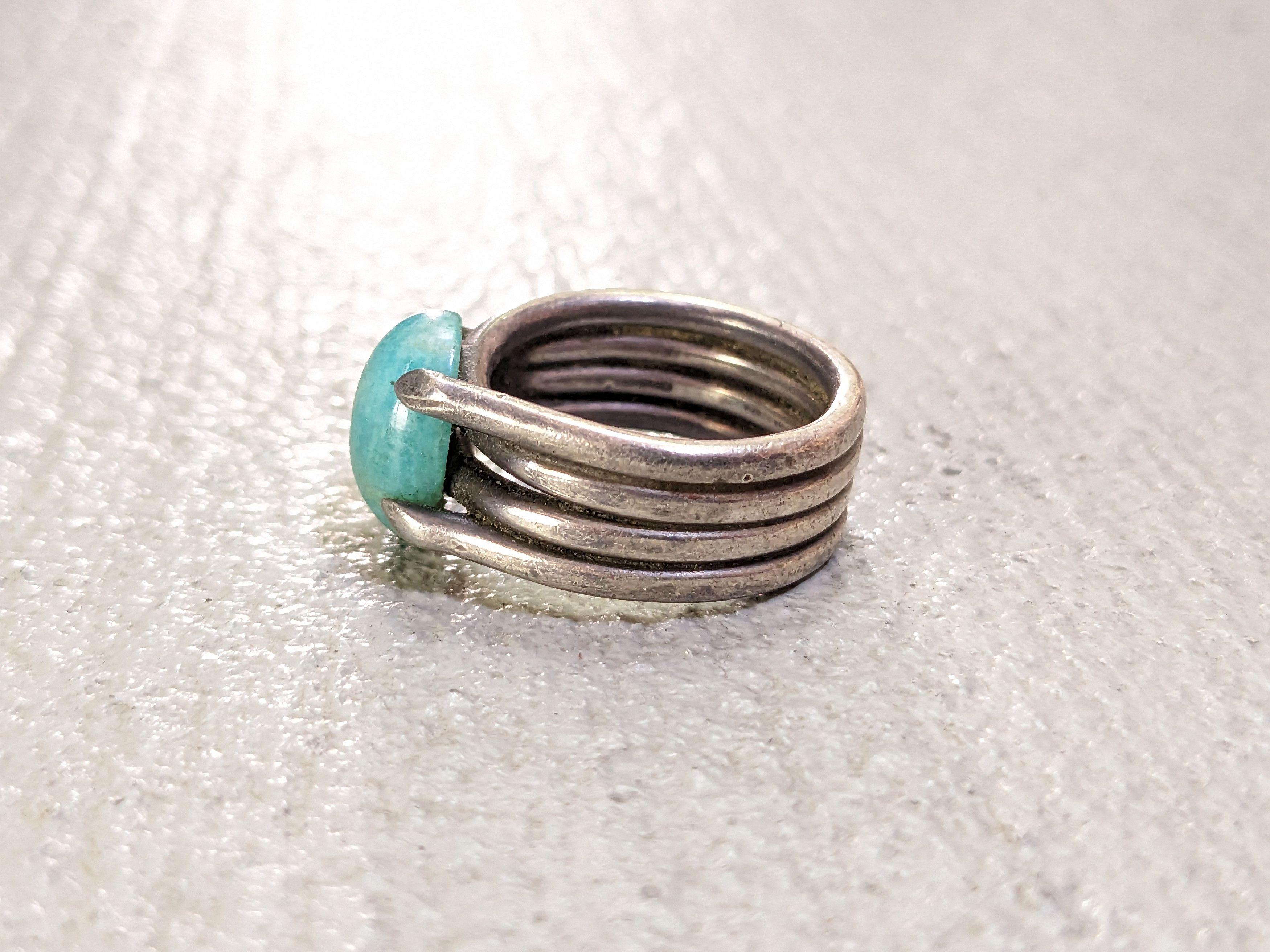 Jewelry Vintage Sterling Silver Ring 6.75 Amazonite Oval Modern Size ONE SIZE - 3 Thumbnail