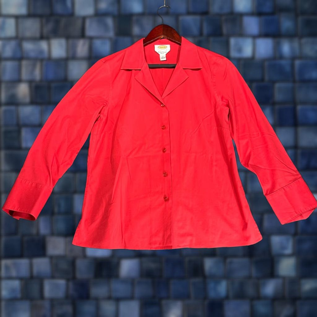 Talbots Talbots Shirt Womens 10 Red Cotton Stretch Button Up Blouse Wrinkle Resistant Size L / US 10 / IT 46 - 1 Thumbnail