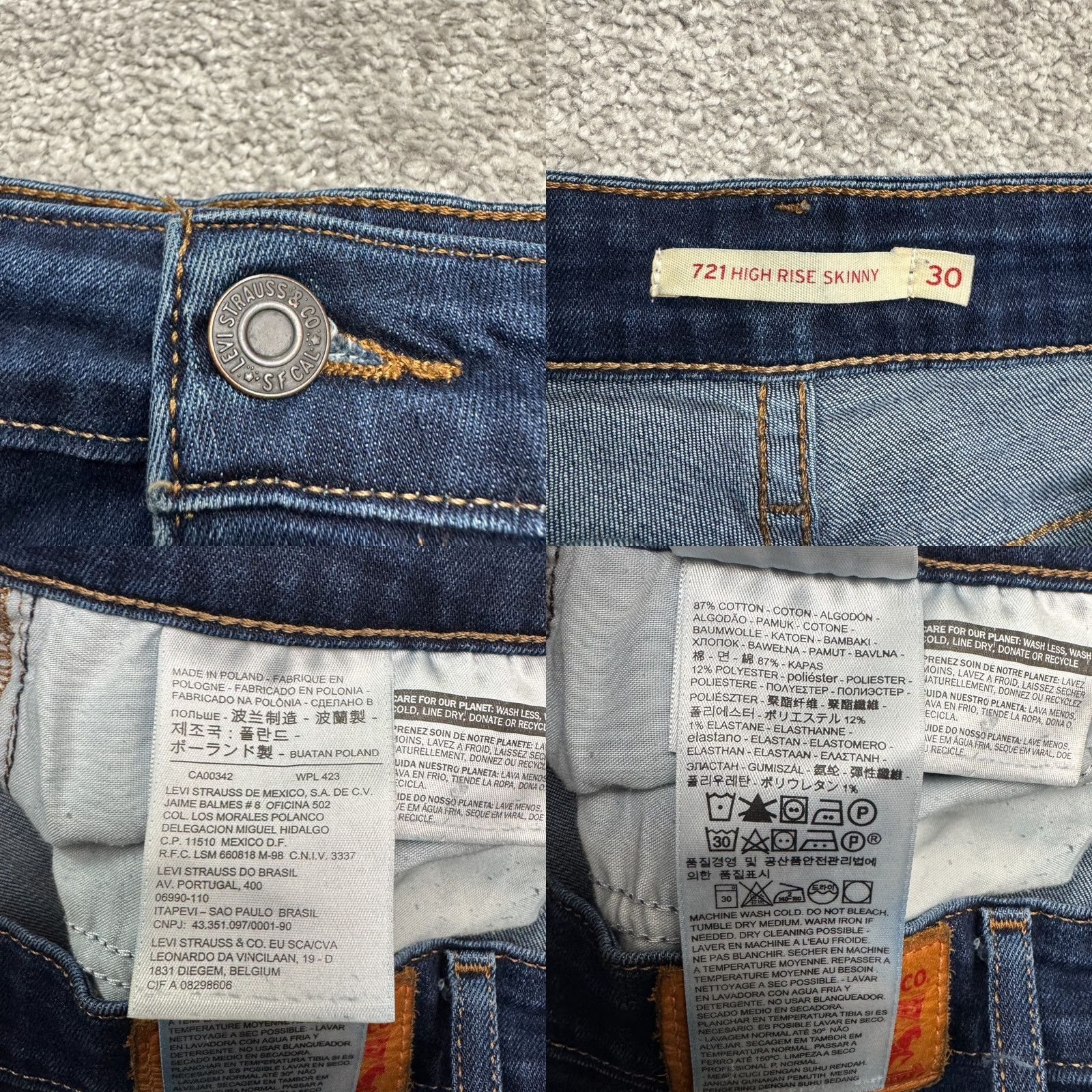 Levi's Levi's 721 High Rise Skinny Denim Jeans Womens Dark Wash Black 30x31 Stretch Regular 5-Pocket City Streetwear Mens Size 29" - 8 Thumbnail