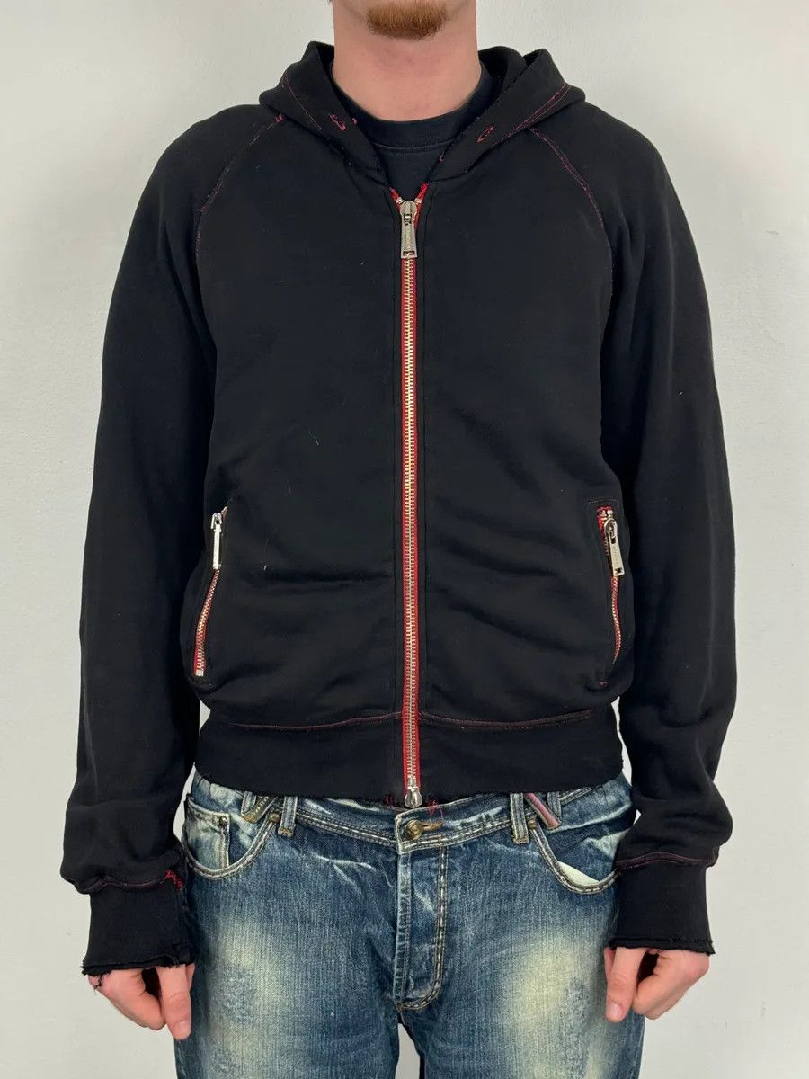 Dsquared2 2000s Dsquared2 Black Distressed Zip-up Hoodie Size US M / EU 48-50 / 2 - 2 Thumbnail