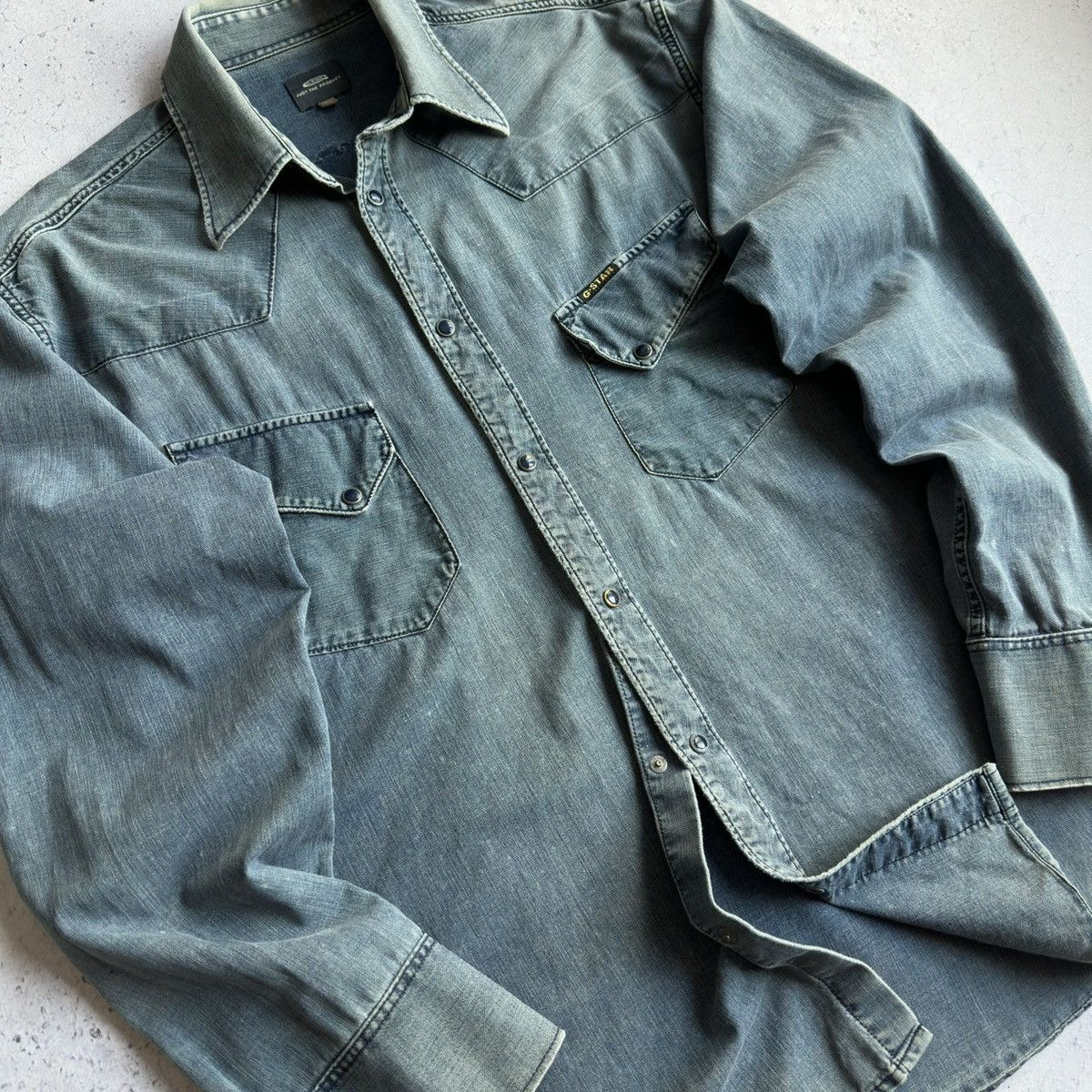 G-Star Vintage G-Star Raw Denim Big Logo Western Snap Button Shirt Size US XL / EU 56 / 4 - 8 Thumbnail