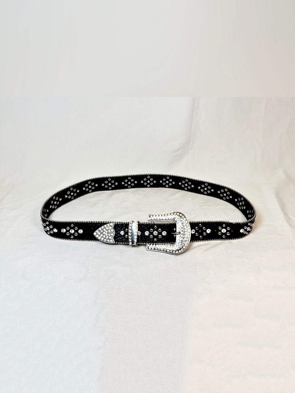Other Black Genuine Leather Snakeskin Rhinestone Western Belt Size ONE SIZE - 1 Thumbnail