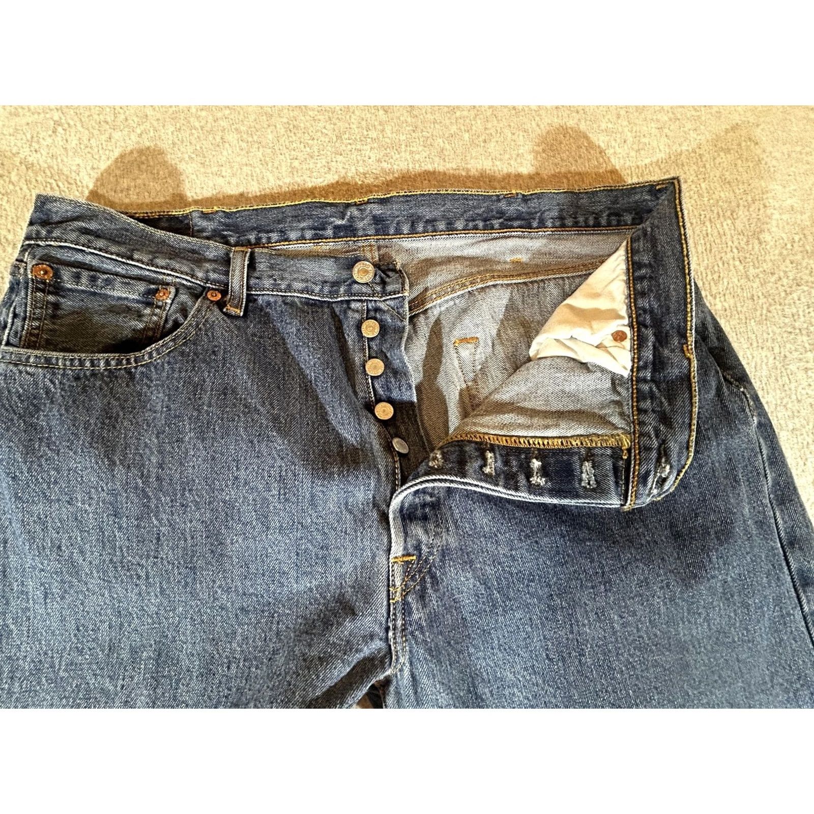 Levi's Levi's 501 Jeans Men 38x32 Straight Button Fly Medium Blue Denim Cotton Regular Fit Straight Leg Mens Pants Size US 38 / EU 54 - 6 Thumbnail