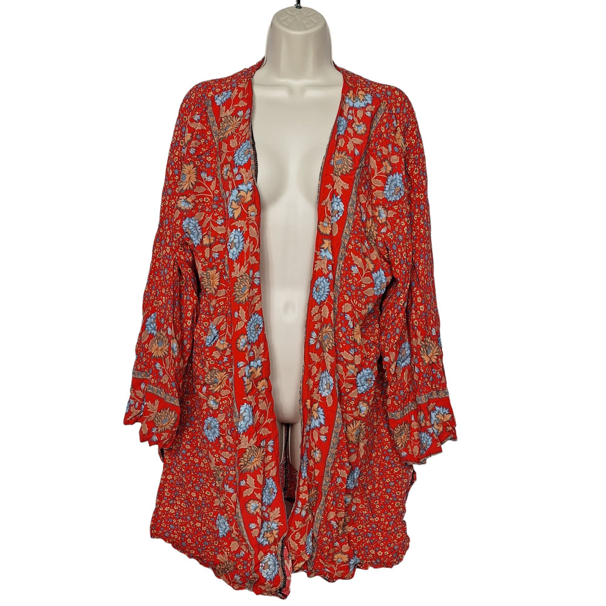 Other Boho Floral Kimono Cardigan Red Mixed Print Open Front Robe Size 3XL / US 20-22 - 2 Thumbnail