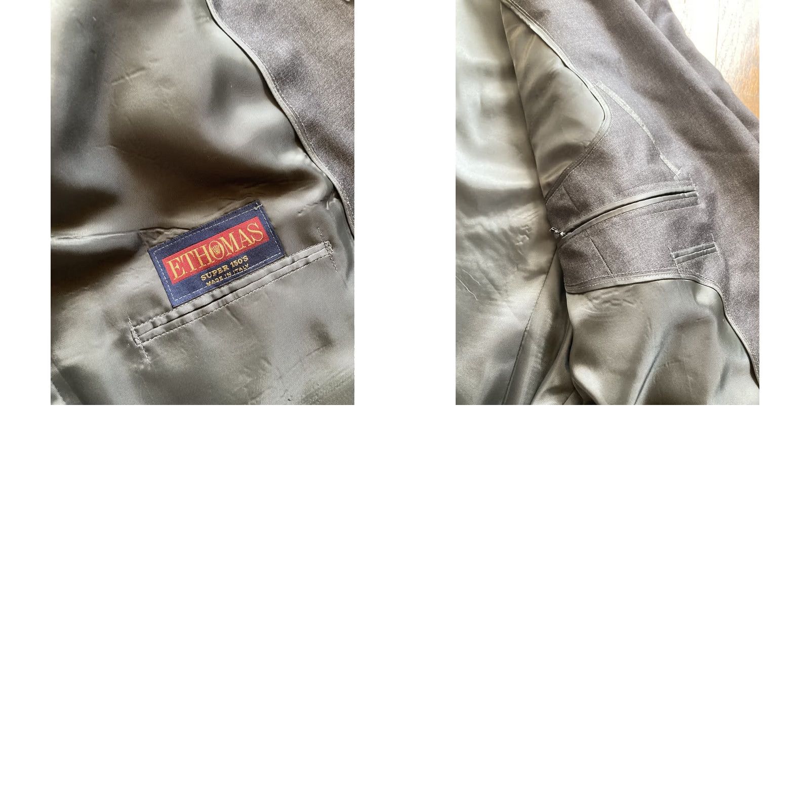 Vintage E Thomas Super 150's Wool Blazer Jacket Sport Coat Size 44R Charcoal Gray Mens Size 44R - 9 Thumbnail