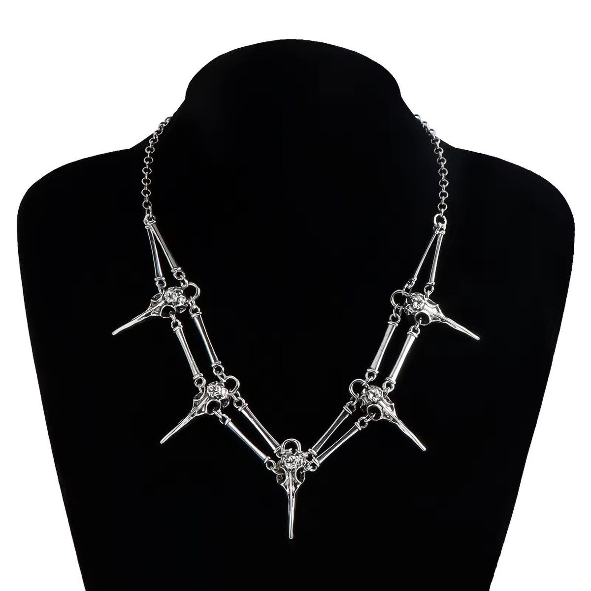 Chain x Jewelry Bird Skull Chocker Necklace in Silver, Men's