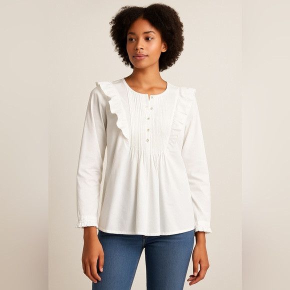 Joie Joie White Ruffle Front Pintuck Blouse Size S Size S / US 4 / IT 40 - 1 Thumbnail
