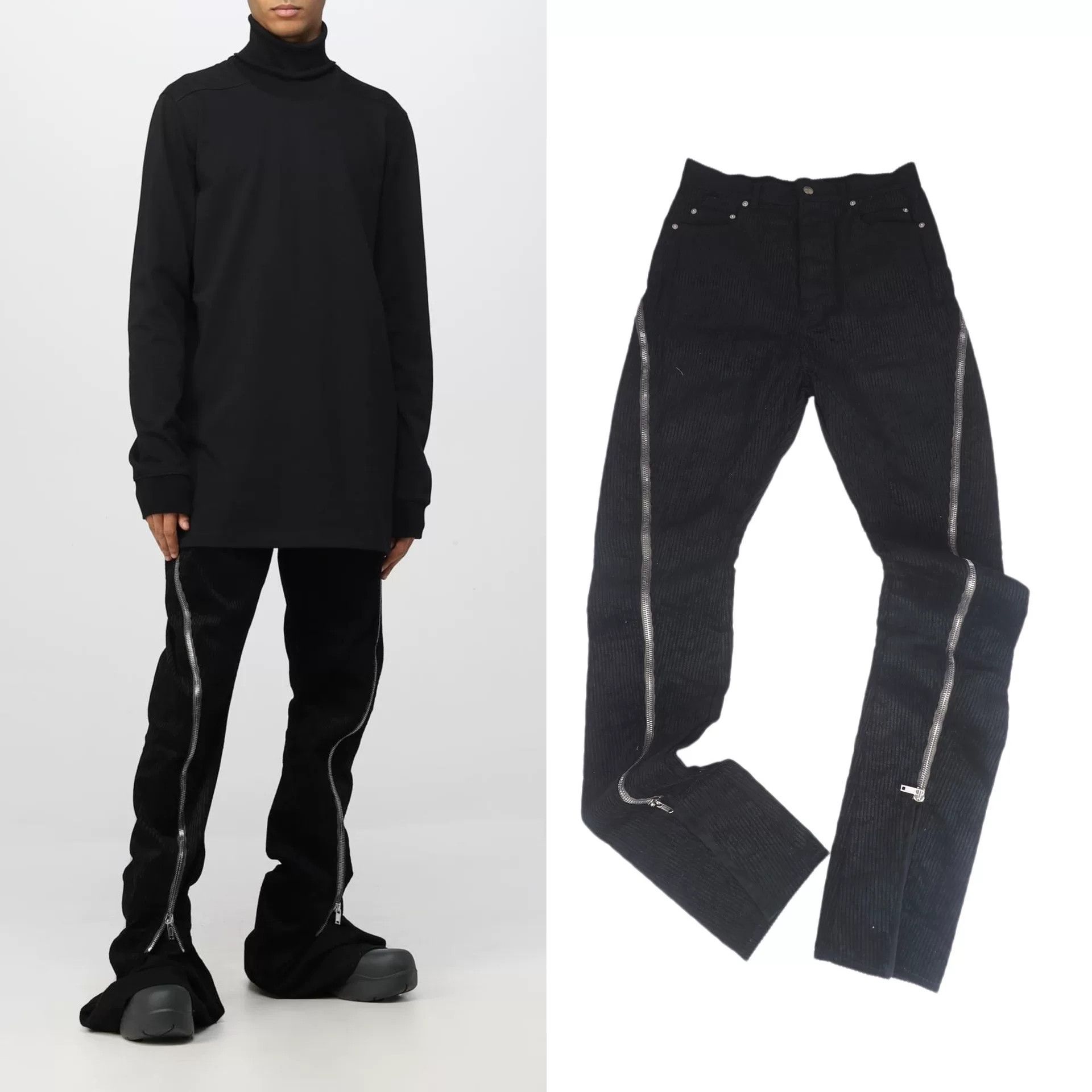 Rick Owens Rick Owens Black Corduroy Zipper Pants Size US 28 / EU 44 - 1 Thumbnail