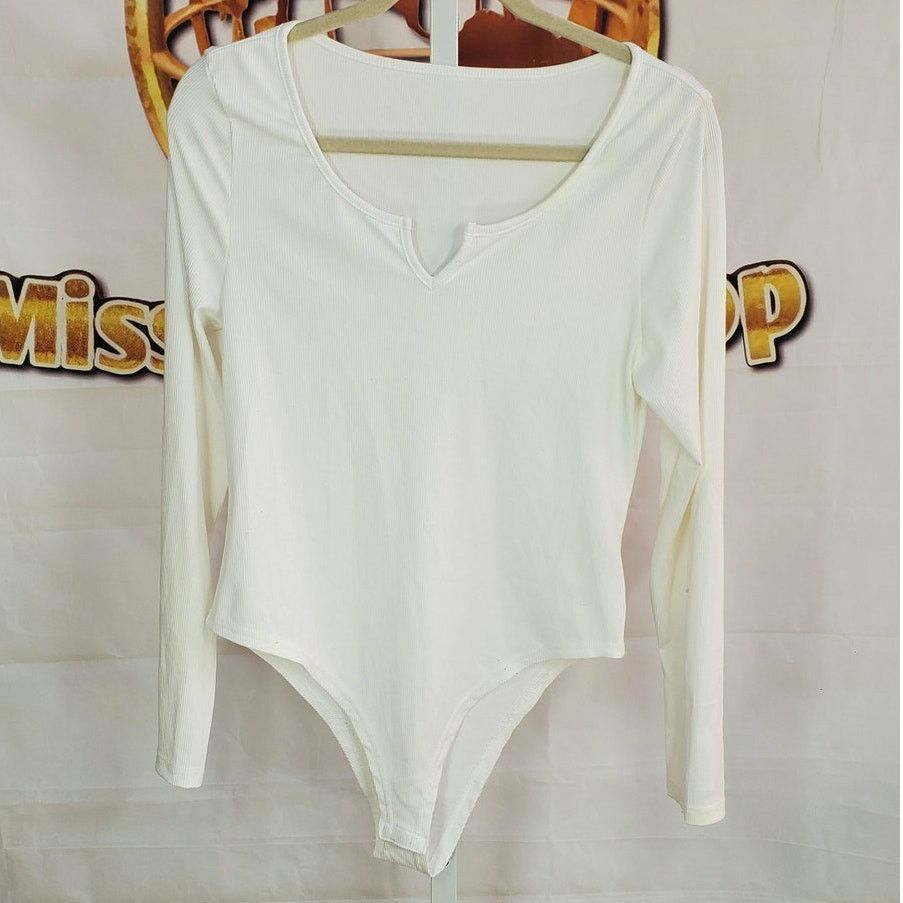 Shein Shein White Ribbed Long Sleeve Bodysuit XL Size XL / US 12-14 / IT 48-50 - 1 Thumbnail