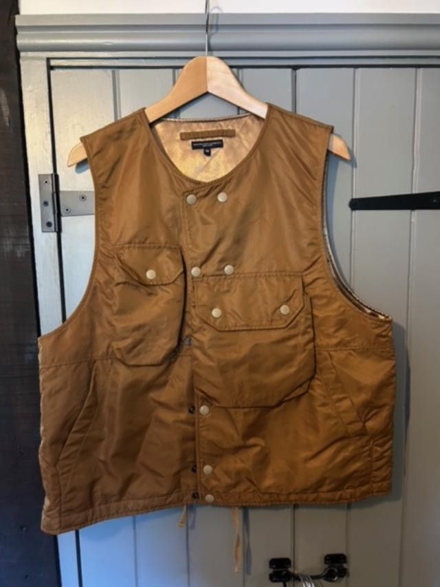 image of Engineered Garments Cover Vest Coyote Flight Satin in Olive/Coyote/Tan, Men's (Size Medium)