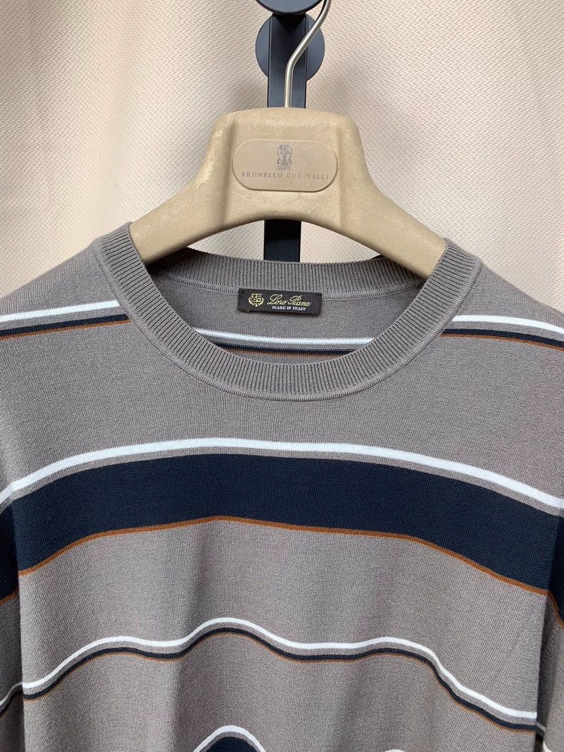 Loro Piana LORO PIANA Grey cotton fabric with dark blue thick stripe Size US M / EU 48-50 / 2 - 3 Thumbnail