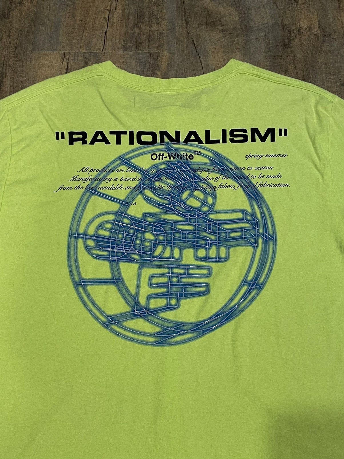 Off-White RARE Off-White Rationalism Neon Green Logo Tee Size US M / EU 48-50 / 2 - 3 Thumbnail