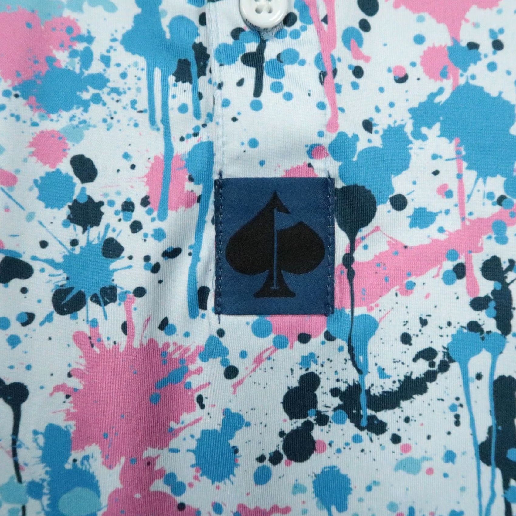 Vintage Pins & Aces Polo Shirt Mens XL White Blue Paint Splatter Print Short Sleeve Polo*/ Size US XL / EU 56 / 4 - 4 Thumbnail